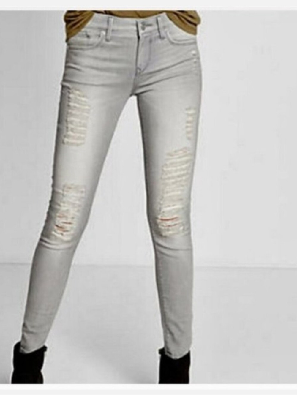 Express Women's Size 10R Supersoft Gray Distressed Mid-Rise Ankle Leggings! NWT